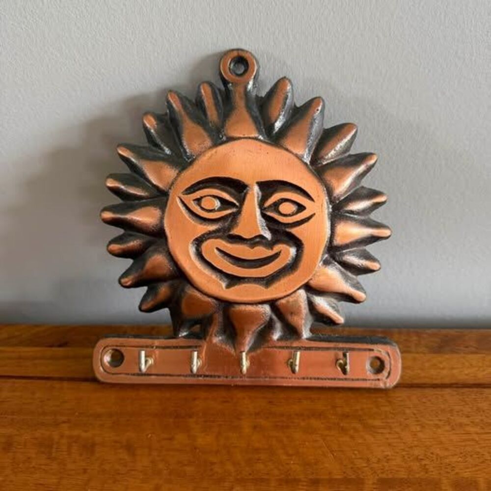 Vintage Old Dutch Decor celestial Sun Face Cast Metal Wall Key Holder